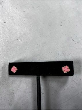Pink Clover Stud Earrings - 14K Gold Accent